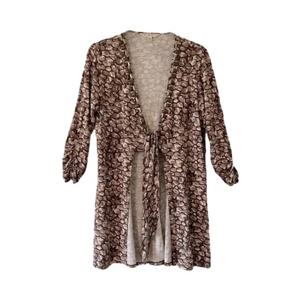 CAbi | Brown Cobblestone Tie Front Long Cardigan, Medium
